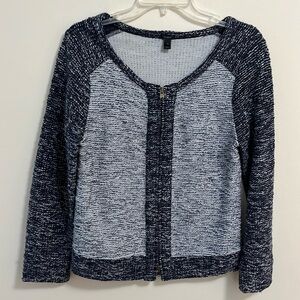 J. Crew boucle jacket sweater women’s Medium blue silver tweed double end zip